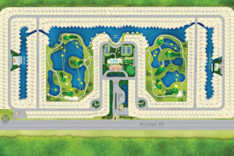 design custom golf course, country club, wayfinding map, resort property map