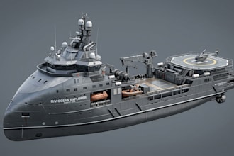 create 3d ship model, motor yacht, watercraft and industrial animation