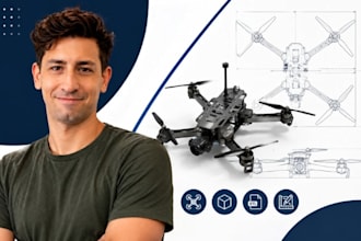 drone cad drafting, uav blueprint, fpv drone stl, assembly, autocad expert team