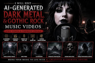 create ai dark metal rock music video, lyrics video, gothic rock ai visual