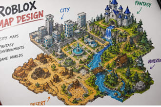design custom roblox city maps, fantasy environment, and game worlds