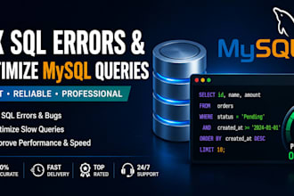 fix sql errors and debug mysql queries