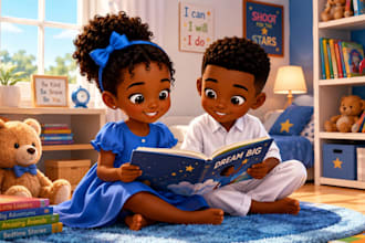 illustrate african american children book, story book, and KDP book cover