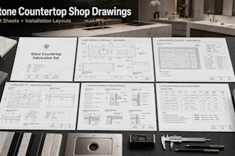 draft stone countertop shop drawings, cut sheets and installation layouts