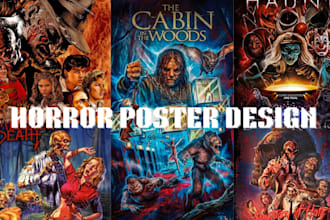 horror movie poster design halloween, dark art album cover, mech tshirt design