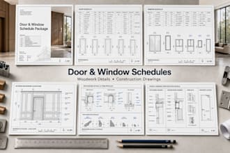 create door, window and interior woodwork schedules with detail drawings