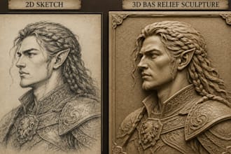 sculpt custom 3d bas relief coin portrait model for cnc carving or 3d printing