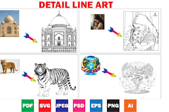 draw detailed line art and vector line art within 24 hours