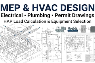 design mep, hvac, electrical drawings permit plans equipment selection using hap