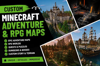 build custom minecraft adventure rpg map, quest world, dungeon and story map