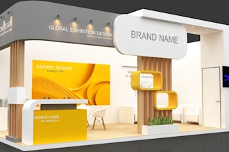 design trade show booth graphics, exhibition stand, backdrop and kiosk design