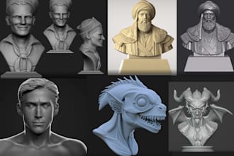 sculpt realistic 3d bust head model face statue from photo for 3d printing stl