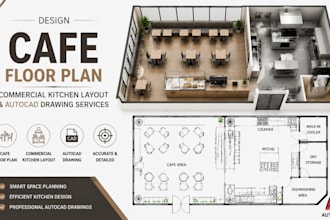 design cafe floor plan, commercial kitchen layout and autocad drawing services