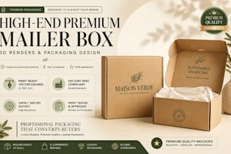 design product packaging, mailer box, print ready dieline design with 3d mockup