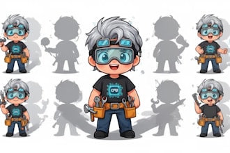 draw kawaii chibi worker mascot character with your profession