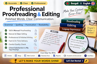 proofread and edit bengali and english documents manually