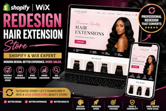 redesign shopify hair extension store, wix beauty website and wig store