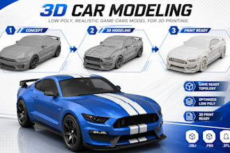 create 3d car modeling, low poly, realistic game  cars model for 3d printing