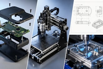 cnc cad design, machine part modelling, dfm solidworks fusion360, pcb enclosure