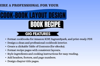 write quality cookbook recipe, cookbook fomatting, cookbook design for ebook