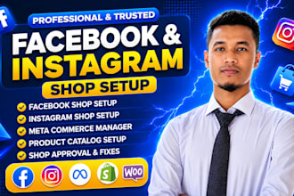 set up or fix facebook and instagram shop with product catalog sync and tagging