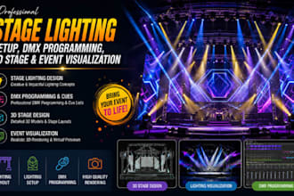 design stage lighting setup, dmx programming 3d stage and event visualization