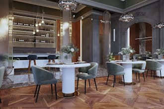 render hospitality dining space with bar , elegant restaurant with custom decor