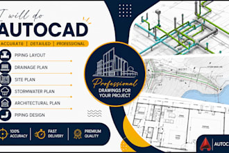 design autocad piping layout, drainage plan, site plan, stormwater, pipe sizing