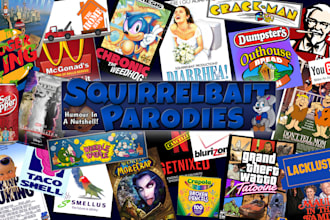create humorous parody graphic design and writing