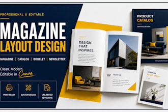 design editable canva magazine layout, brochure, catalog, booklet and newsletter