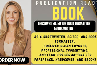 book formatting, typesetting, cover design, and print ready book