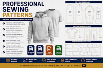 create digital clothing sewing patterns, and cad pattern grading in pdf and dxf
