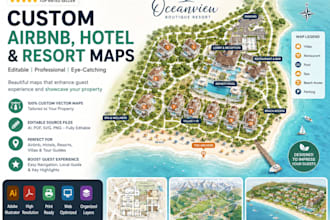 create custom airbnb map, hotel map, resort map and editable illustrator map