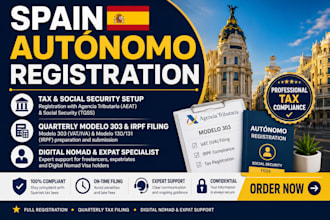 handle your spain autonomo registration, modelo 303 vat,and irpf tax compliance