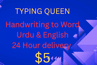 do fast urdu typing, handwriting to word and pdf to word in 24h