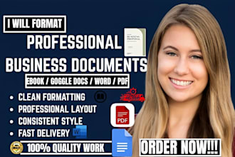 format professional business documents, ebooks, google docs, word and pdfs