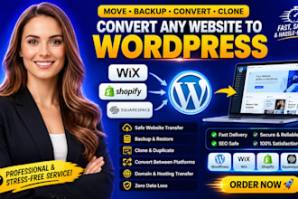 move backup convert migrate wix shopify squarespace website, wordpress migration