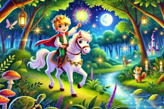 design comic children book cover illustrations, whimsical cartoon storybook art