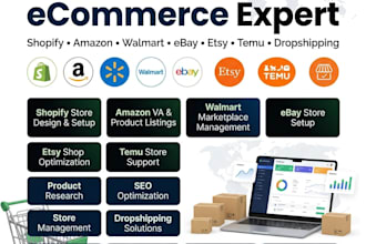 build shopify, amazon, walmart, etsy, ebay and temu stores