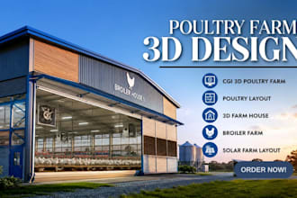 design a 3d poultry farm layout and broiler house rendering