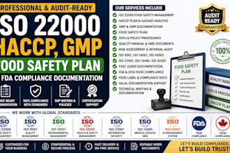 prepare iso 22000, haccp, gmp, food safety plan and fda compliance