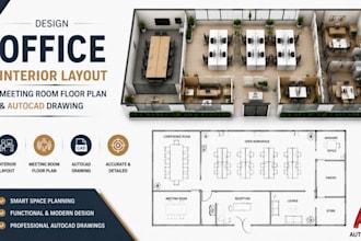 design office interior layout, meeting room floor plan and autocad drawing
