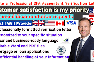 create a professional CPA accountant verification letter