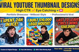 design 3 modern eye catching youtube thumbnails in 6 hours