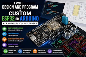 design and program a custom esp32 or arduion pcb with sensor and gerber