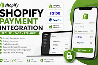 integrate shopify payments, stripe, paypal and secure payment gateway