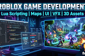 develop custom roblox game, rpg, scripting, maps, UI, gui, vfx, and 3d assets