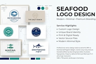 design fish restaurant, crab, shrimp, ocean brand logo