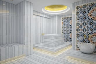 create photorealistic 3d spa interior, sauna, hammam, and wellness center design