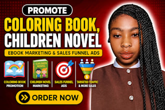 promote viral coloring book, children novel ebook marketing, sales funnel ads